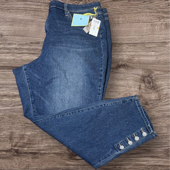 CeCe Denim - CeCe Women's Blue Skinny Jeans 24W Plus Size Faux Pearl Detail Stretch Denim